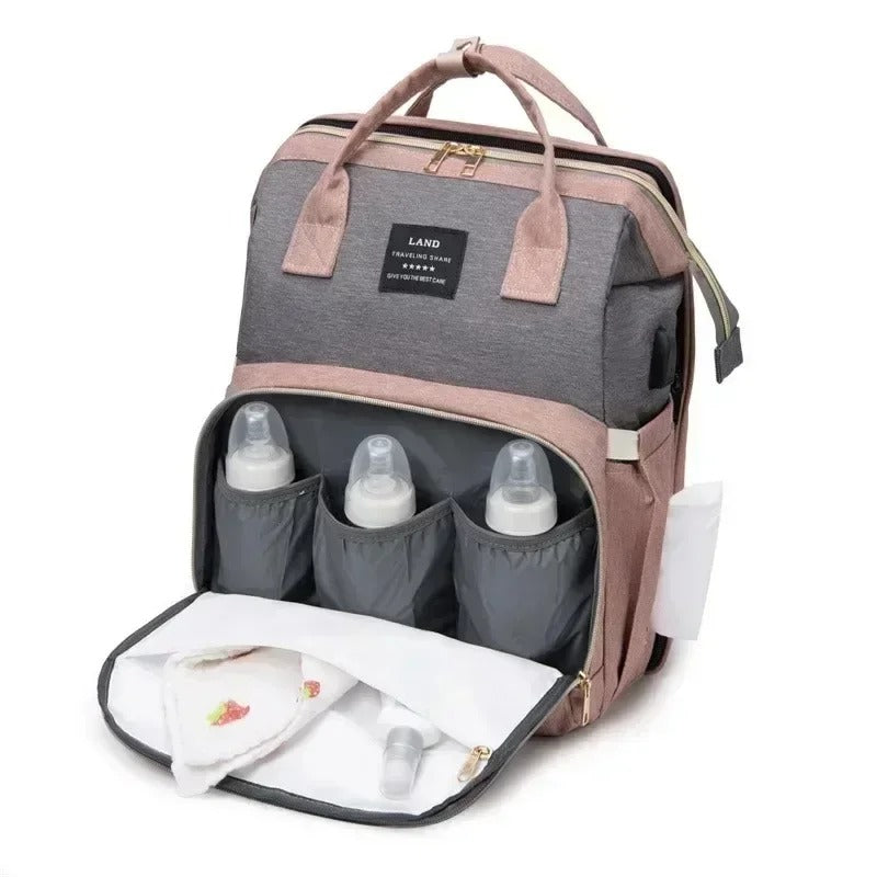 Mommy Bag – Skötväska med Inbyggd Resesäng & Stor Kapacitet