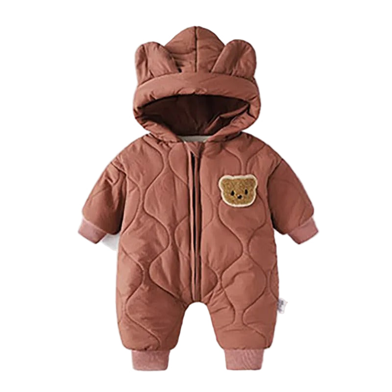 Vinterfodrad Baby Romper – Varm Pälsfodrad Jumpsuit med Björnmotiv (Unisex)