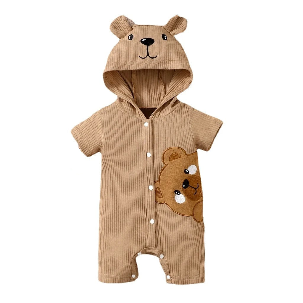 Kiddie Comforts Ribbad Huvromper med Björntryck