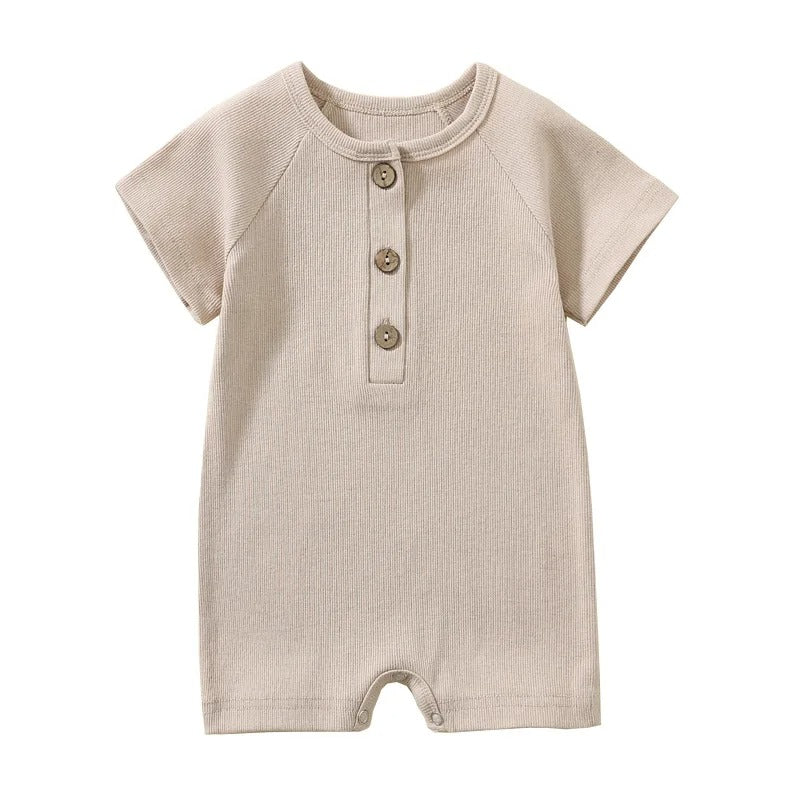 Somrig Baby Romper i Ribbstickad Bomull – Kortärmad Pyjamasdräkt för Spädbarn