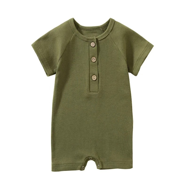 Somrig Baby Romper i Ribbstickad Bomull – Kortärmad Pyjamasdräkt för Spädbarn
