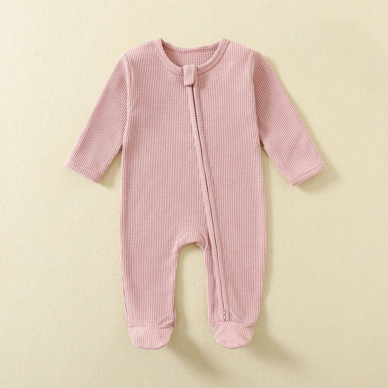 Ekologisk Waffle-Romper – Långärmad Pyjamas i 100% Bomull