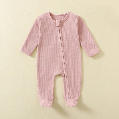 Ekologisk Waffle-Romper – Långärmad Pyjamas i 100% Bomull