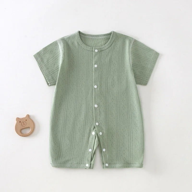 Somrig Babyjumpsuit med Korta Ärmar i Luftig Mesh | Mjuk och Tunn Sov- & Lekdräkt för Nyfödda