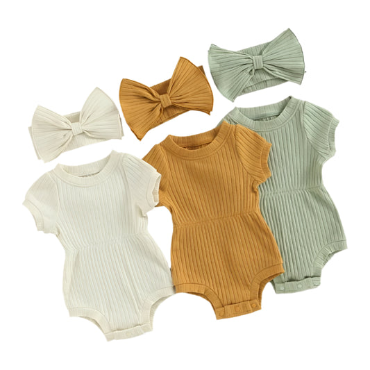Baby Girls Romper i Bomull med Rosett-Hårband | Sommarens Mjukaste Jumpsuit