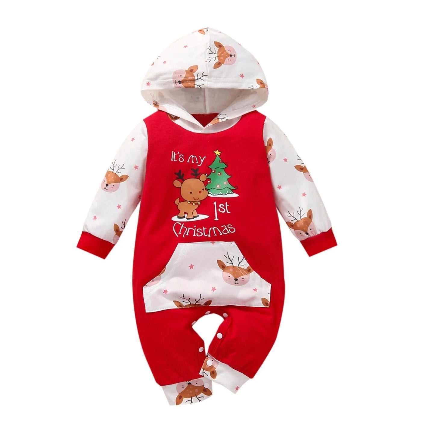 Nyfödd Jul Romper – Röd Cartoon Jumpsuit & Julpyjamas (Unisex)