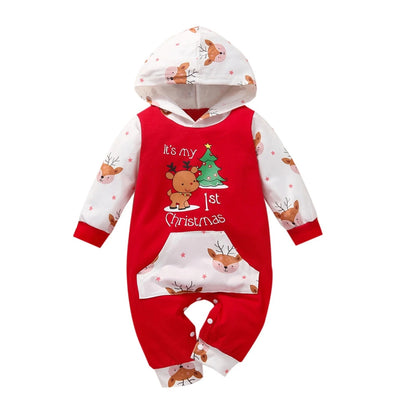 Nyfödd Jul Romper – Röd Cartoon Jumpsuit & Julpyjamas (Unisex)