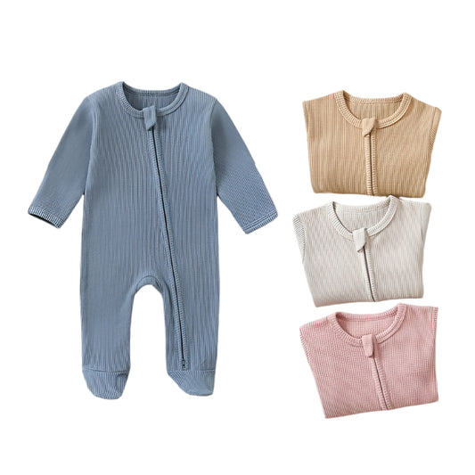 Ekologisk Waffle-Romper – Långärmad Pyjamas i 100% Bomull