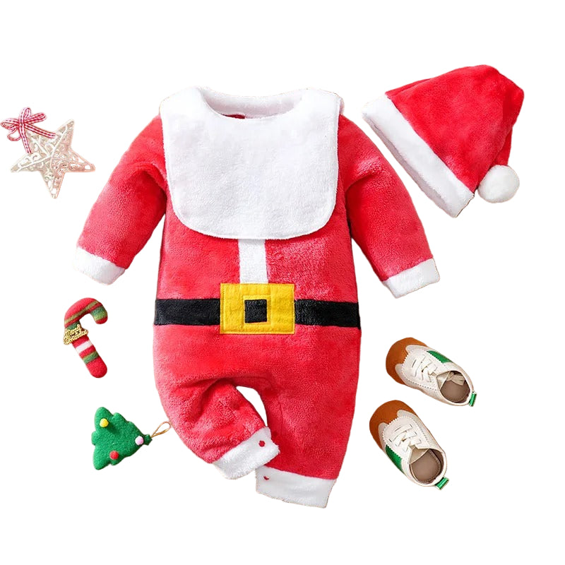 Jul Romper för Nyfödd – Söt Tomtemotiv, Mjuk Plush Jumpsuit