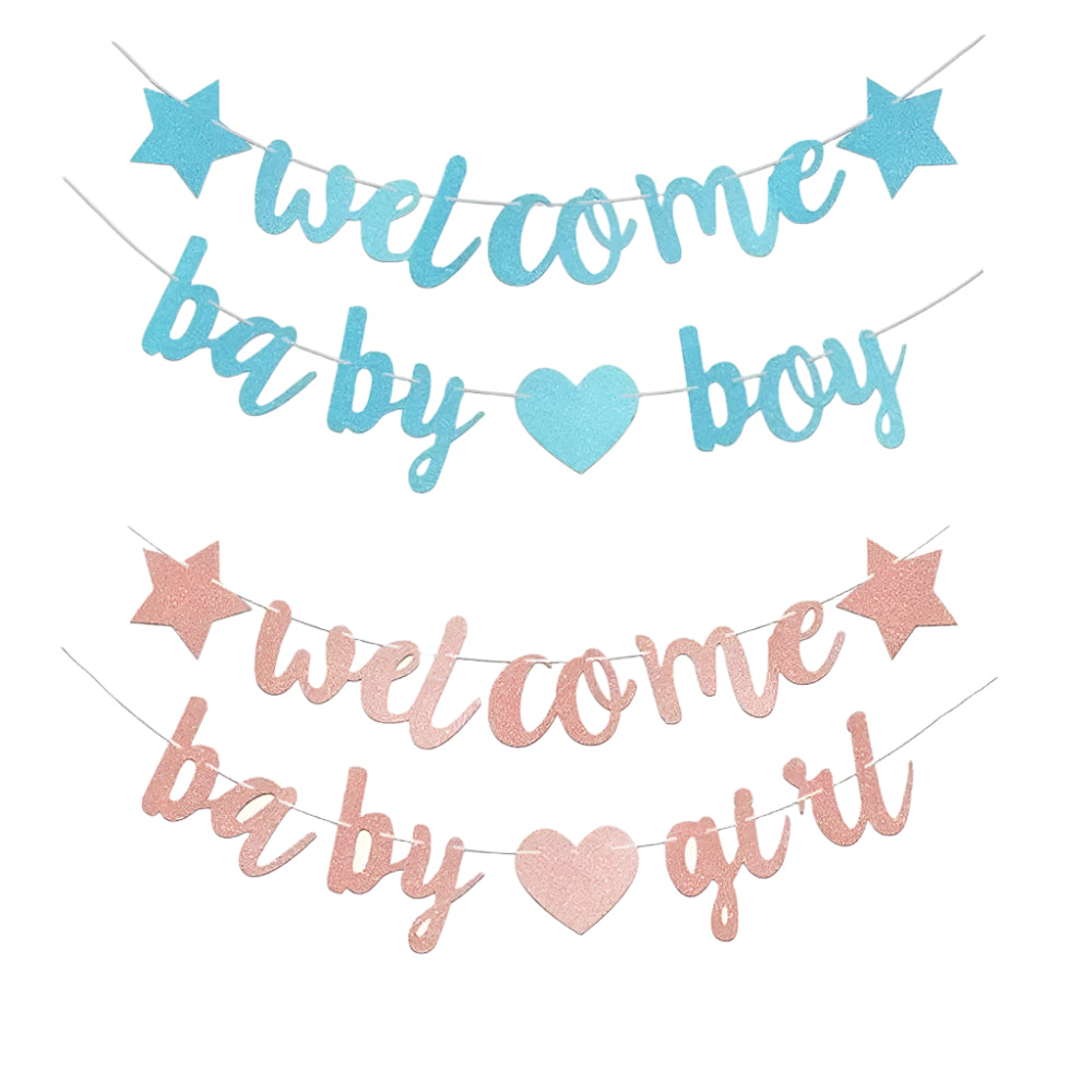 "Welcome Baby" Glittergirlang – Hjärtflaggor