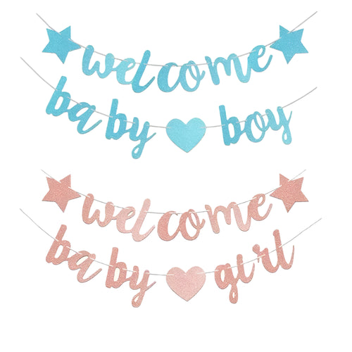 "Welcome Baby" Glittergirlang – Hjärtflaggor