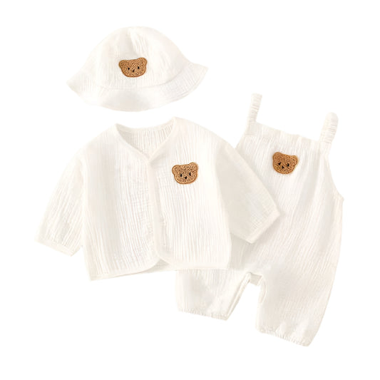 3-delars Babyset i Musselin – Romper, Jacka & Mössa