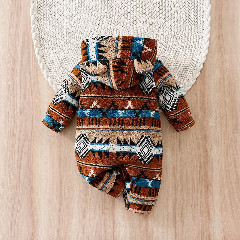 Jul Romper för Nyfödd – Fair Isle Mönster, Rutigt & Hood med Öron