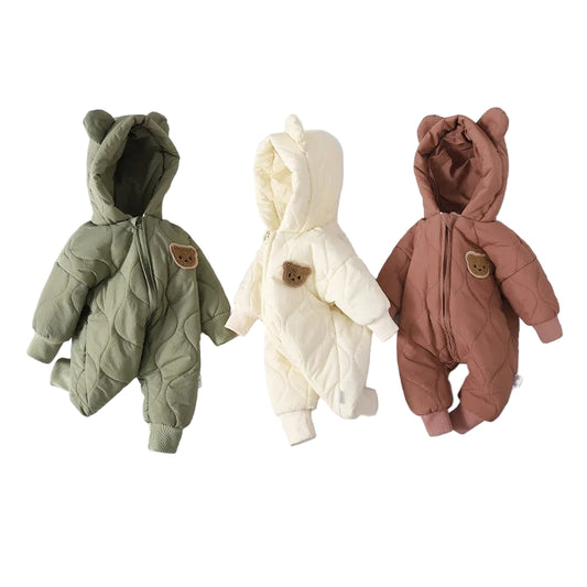 Vinterfodrad Baby Romper – Varm Pälsfodrad Jumpsuit med Björnmotiv (Unisex)