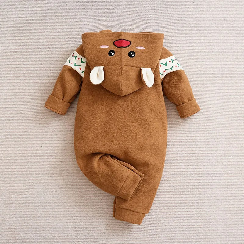 Jul Romper för Nyfödd – Söt Ren, Mjuk Hooded Jumpsuit