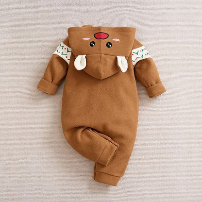 Jul Romper för Nyfödd – Söt Ren, Mjuk Hooded Jumpsuit