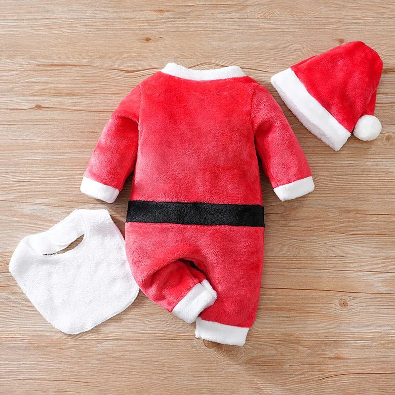 Jul Romper för Nyfödd – Söt Tomtemotiv, Mjuk Plush Jumpsuit
