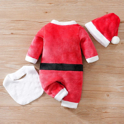 Jul Romper för Nyfödd – Söt Tomtemotiv, Mjuk Plush Jumpsuit