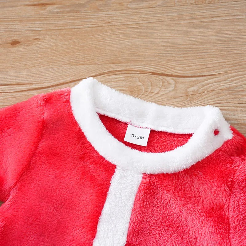 Jul Romper för Nyfödd – Söt Tomtemotiv, Mjuk Plush Jumpsuit