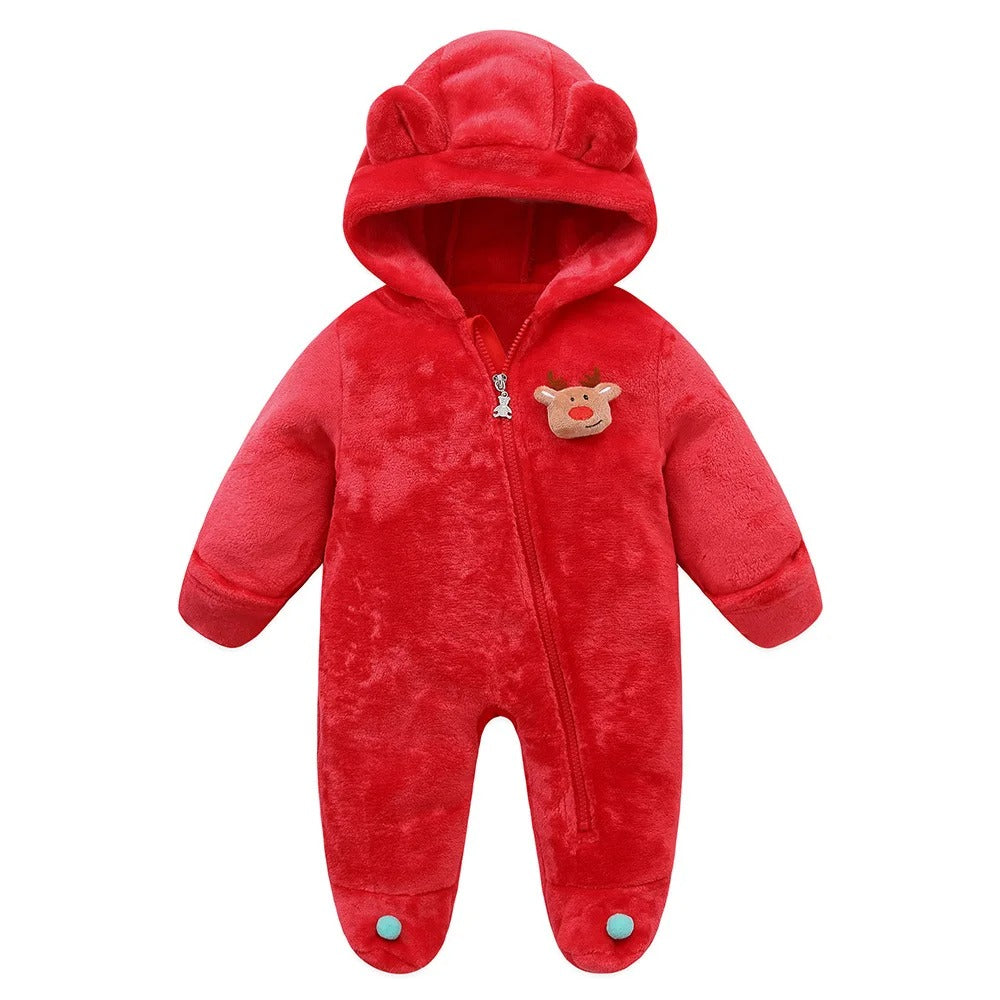 Nyfödd Romper – Flanell, Hooded, Julinspirerad (0–1 år, Höst & Vinter)