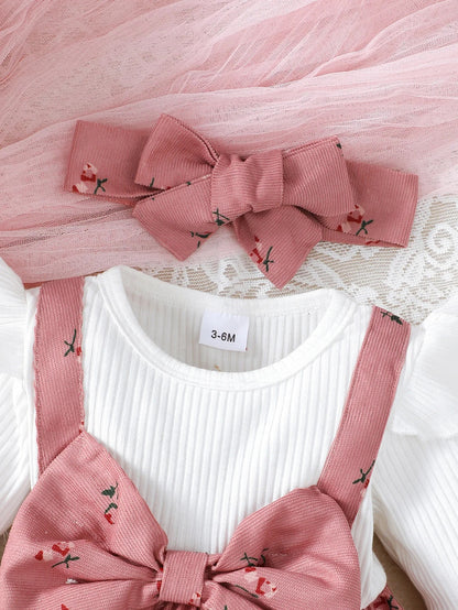 2-delars Klänning för Babyflicka – Prinsessstil med Rosett & Hårband