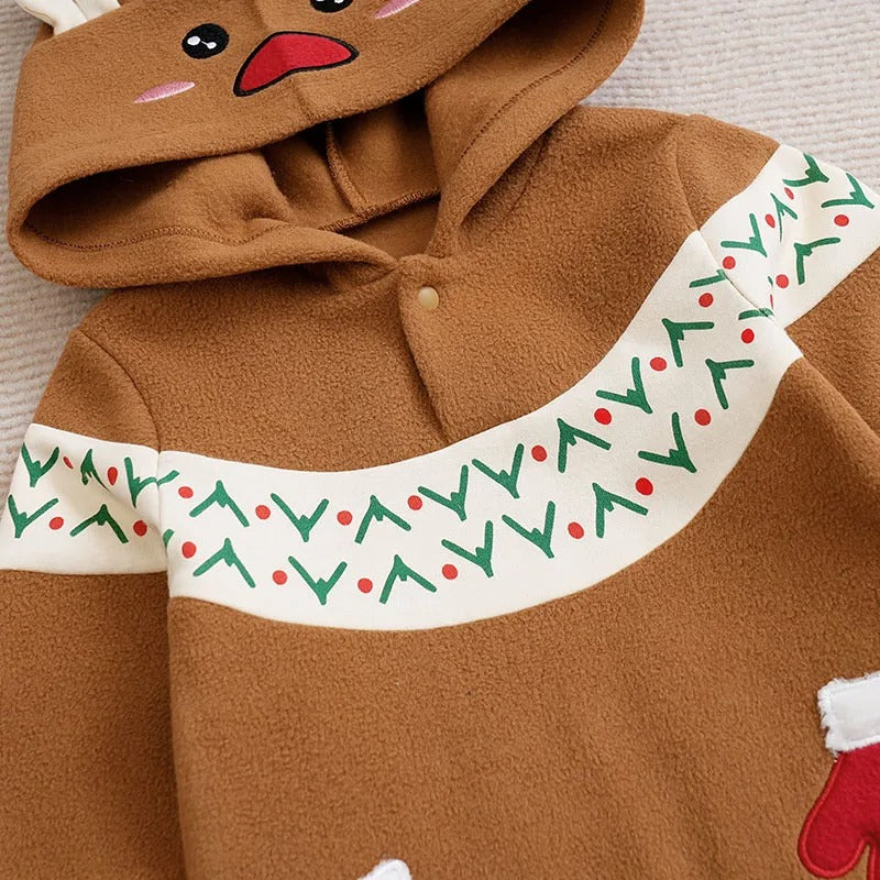 Jul Romper för Nyfödd – Söt Ren, Mjuk Hooded Jumpsuit