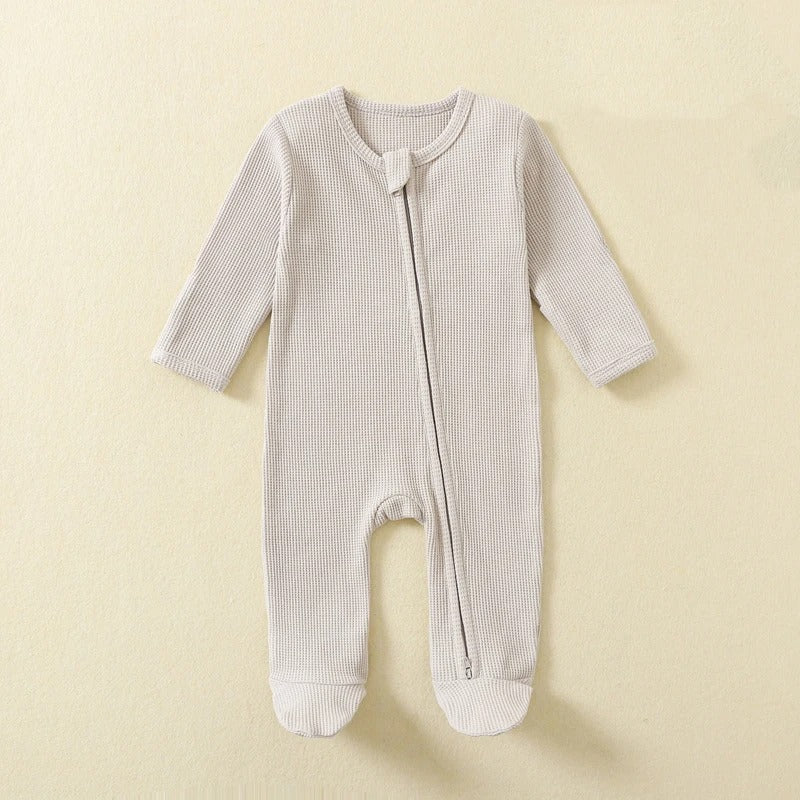 Ekologisk Waffle-Romper – Långärmad Pyjamas i 100% Bomull