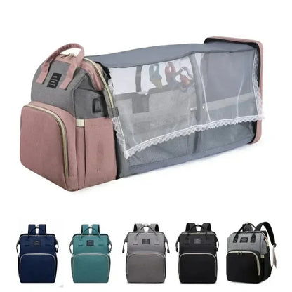 Mommy Bag – Skötväska med Inbyggd Resesäng & Stor Kapacitet