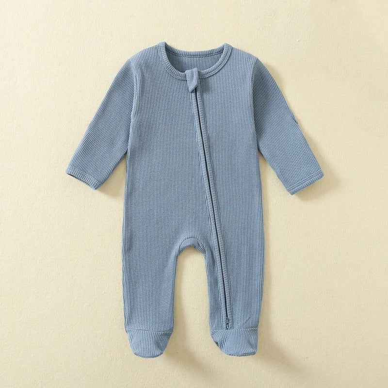 Ekologisk Waffle-Romper – Långärmad Pyjamas i 100% Bomull