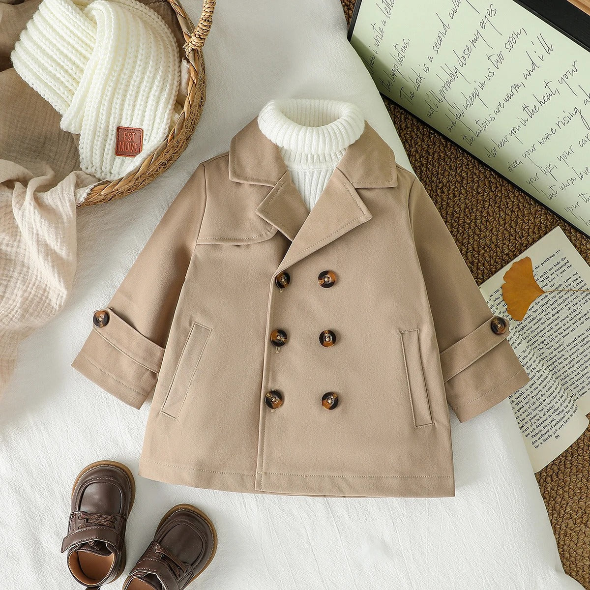 Trenchcoat för Barn – Dubbelknäppt Jacka för Höst & Vinter, 1-3 år