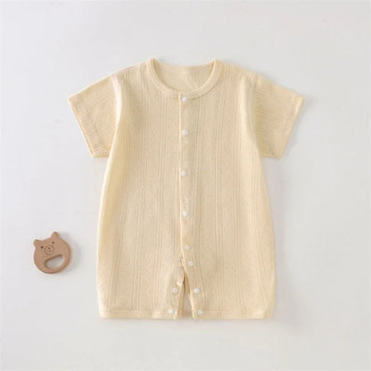 Somrig Babyjumpsuit med Korta Ärmar i Luftig Mesh | Mjuk och Tunn Sov- & Lekdräkt för Nyfödda