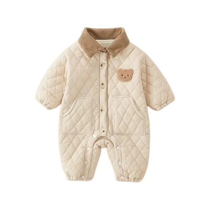 Vinterfodrad Quiltad Baby Romper – Björnmotiv, Varm Jumpsuit för Nyfödd (Unisex 0–2 år)
