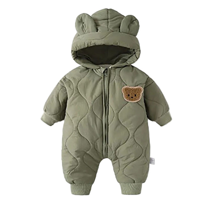 Vinterfodrad Baby Romper – Varm Pälsfodrad Jumpsuit med Björnmotiv (Unisex)