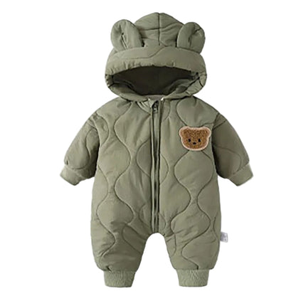 Vinterfodrad Baby Romper – Varm Pälsfodrad Jumpsuit med Björnmotiv (Unisex)