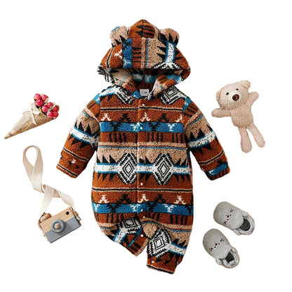 Jul Romper för Nyfödd – Fair Isle Mönster, Rutigt & Hood med Öron