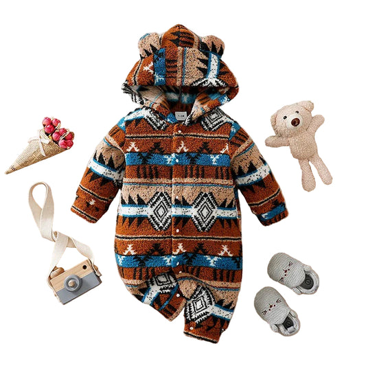 Jul Romper för Nyfödd – Fair Isle Mönster, Rutigt & Hood med Öron