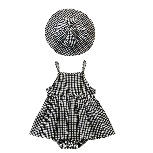 Somrigt Set för Babyflicka – Rutig Romper & Hatt