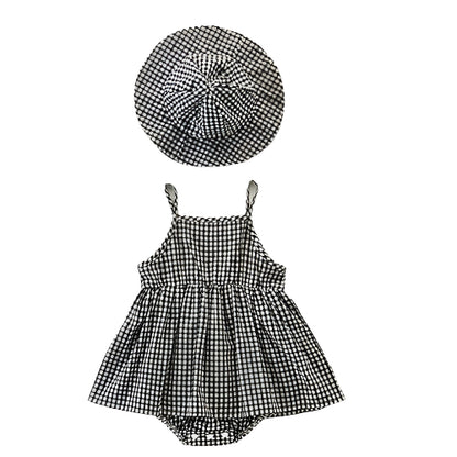 Somrigt Set för Babyflicka – Rutig Romper & Hatt