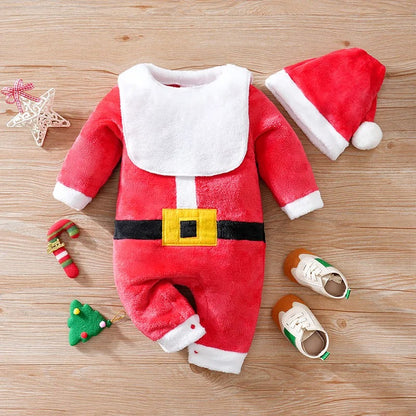 Jul Romper för Nyfödd – Söt Tomtemotiv, Mjuk Plush Jumpsuit