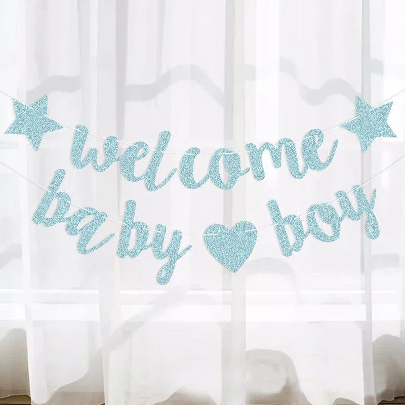 "Welcome Baby" Glittergirlang – Hjärtflaggor