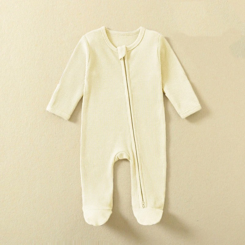 Ekologisk Waffle-Romper – Långärmad Pyjamas i 100% Bomull