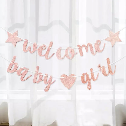 "Welcome Baby" Glittergirlang – Hjärtflaggor