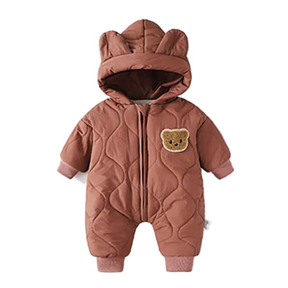 Vinterfodrad Baby Romper – Varm Pälsfodrad Jumpsuit med Björnmotiv (Unisex)
