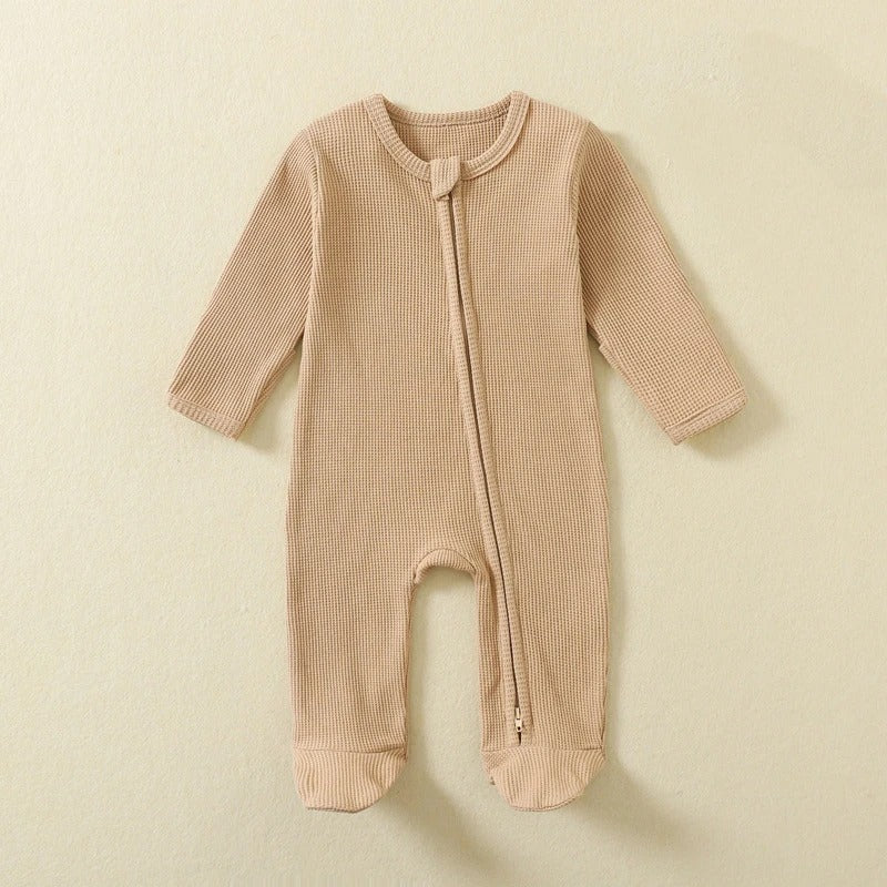 Ekologisk Waffle-Romper – Långärmad Pyjamas i 100% Bomull