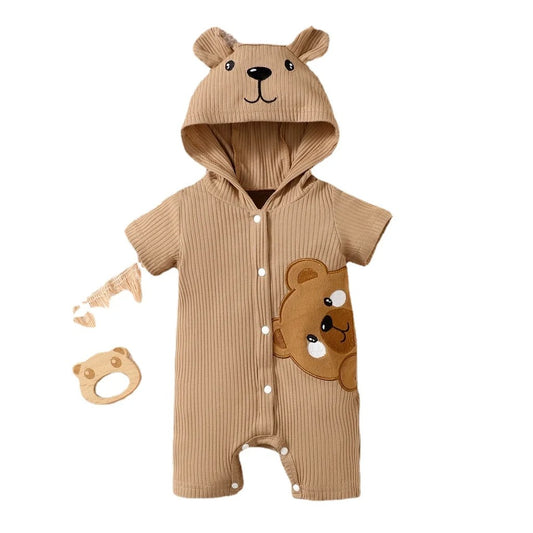 Kiddie Comforts Ribbad Huvromper med Björntryck