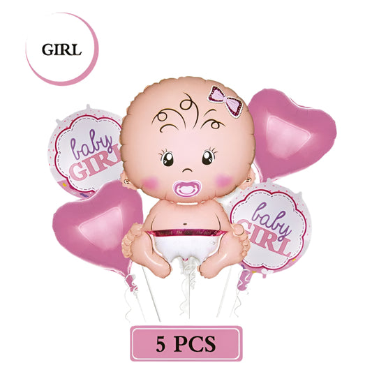 5 st Gender Reveal Folieballonger – Blå/Rosa Motiv