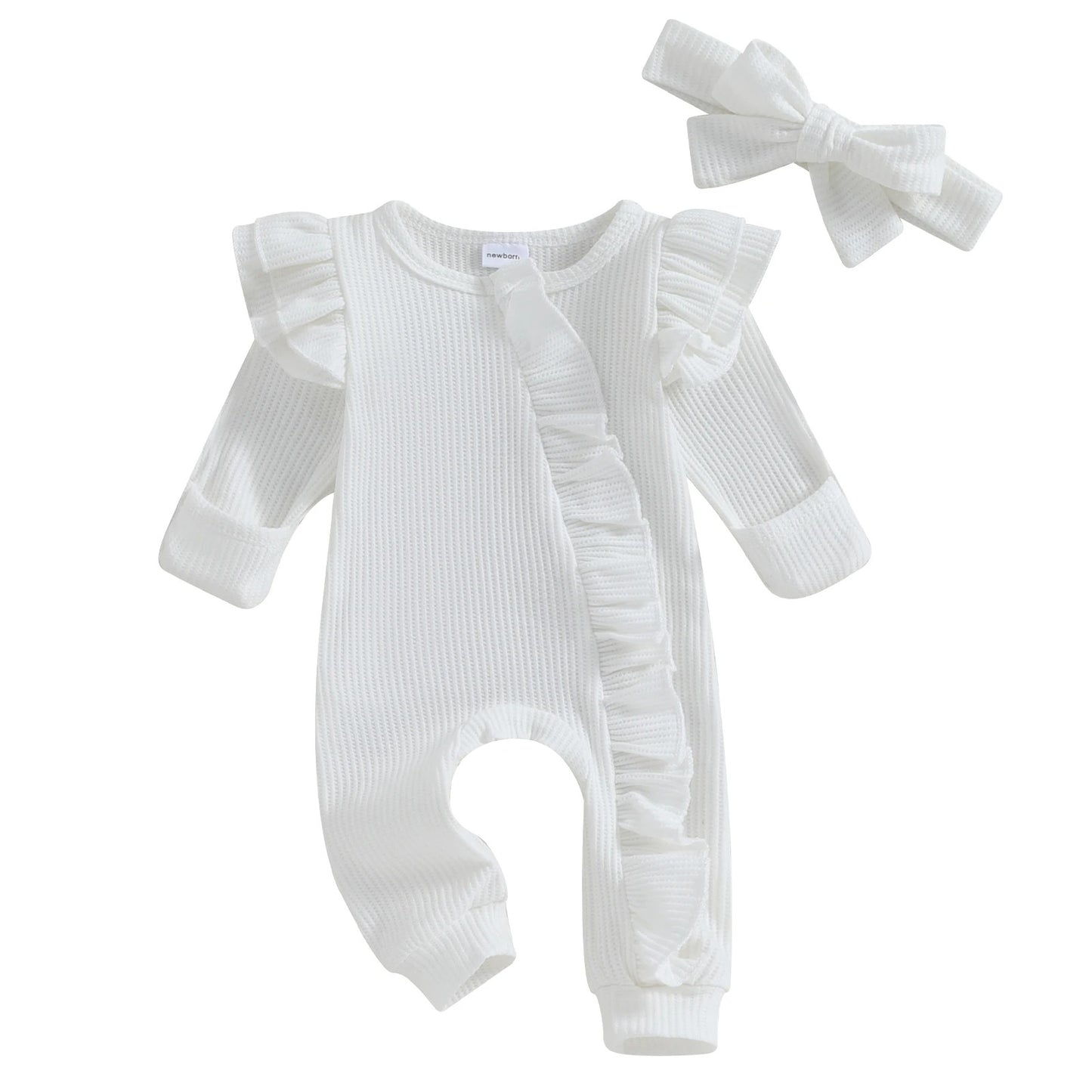 Baby Jumpsuit – Höstdräkt med Volanger & Hårband (0–12)