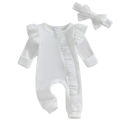 Baby Jumpsuit – Höstdräkt med Volanger & Hårband (0–12)