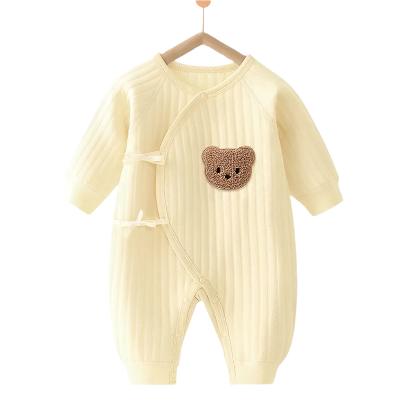 Ny Höst/Vinter Babyoverall med Lång Ärmar – Tjock Bodysuit & Söt Björn-Romper i Bomull