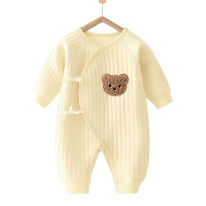 Ny Höst/Vinter Babyoverall med Lång Ärmar – Tjock Bodysuit & Söt Björn-Romper i Bomull